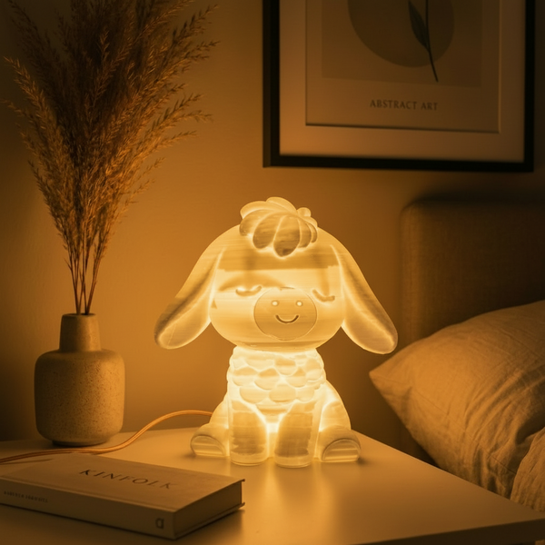 Decorative lamp shaped like a Donkeyon a bedside table with a warm glow.